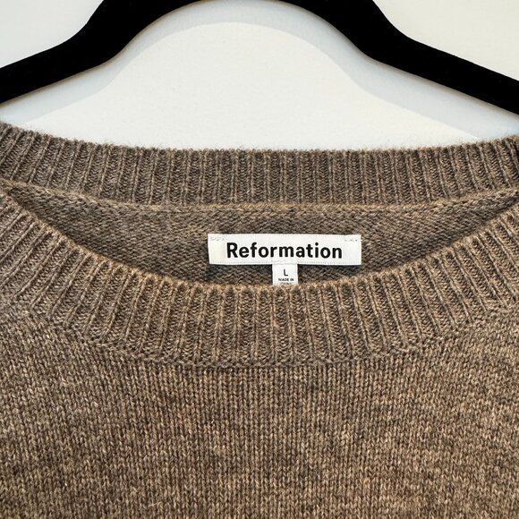 Reformation Henrietta Brown Beige 100% Cashmere Sweater Dress Size L - Picture 2 of 4